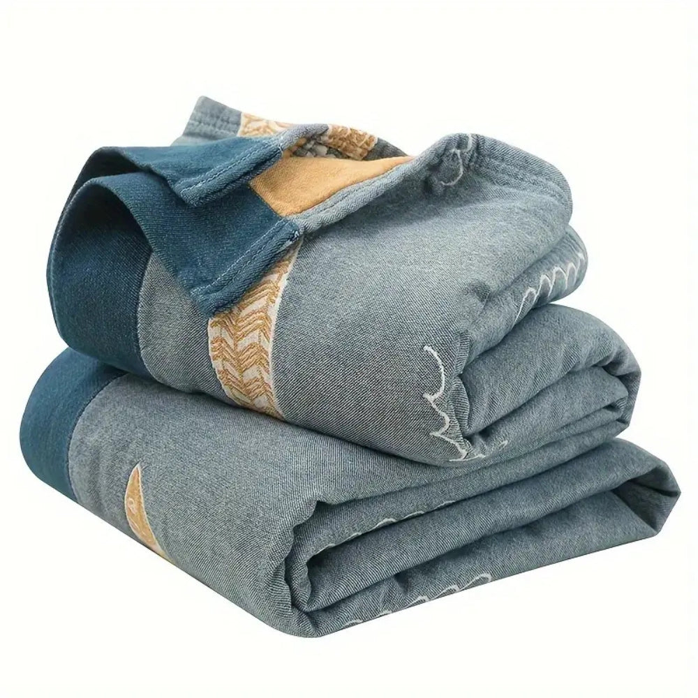 Cotton Gauze Reversible Throw with Fish Design