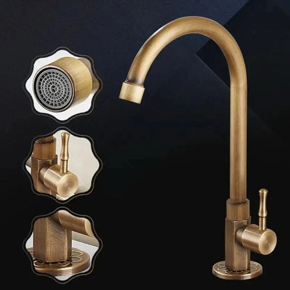 GOLDENSWAN – Antique Brass Swan Neck Faucet for Kitchen & Bathroom