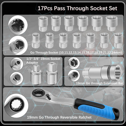 17-Piece Pass-Through Socket Set with 72-Tooth Reversible Ratchet