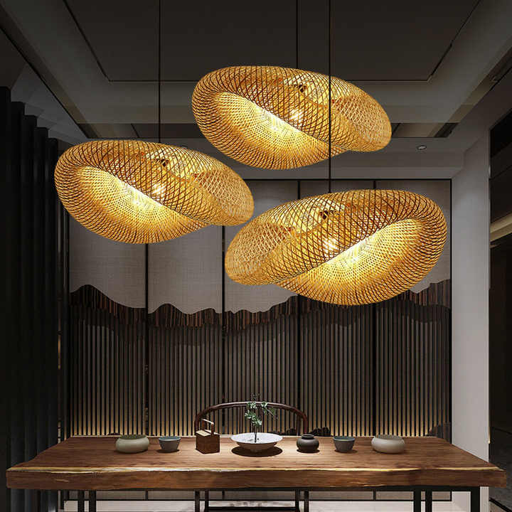 Handwoven Bamboo Pendant Light, Natural Style