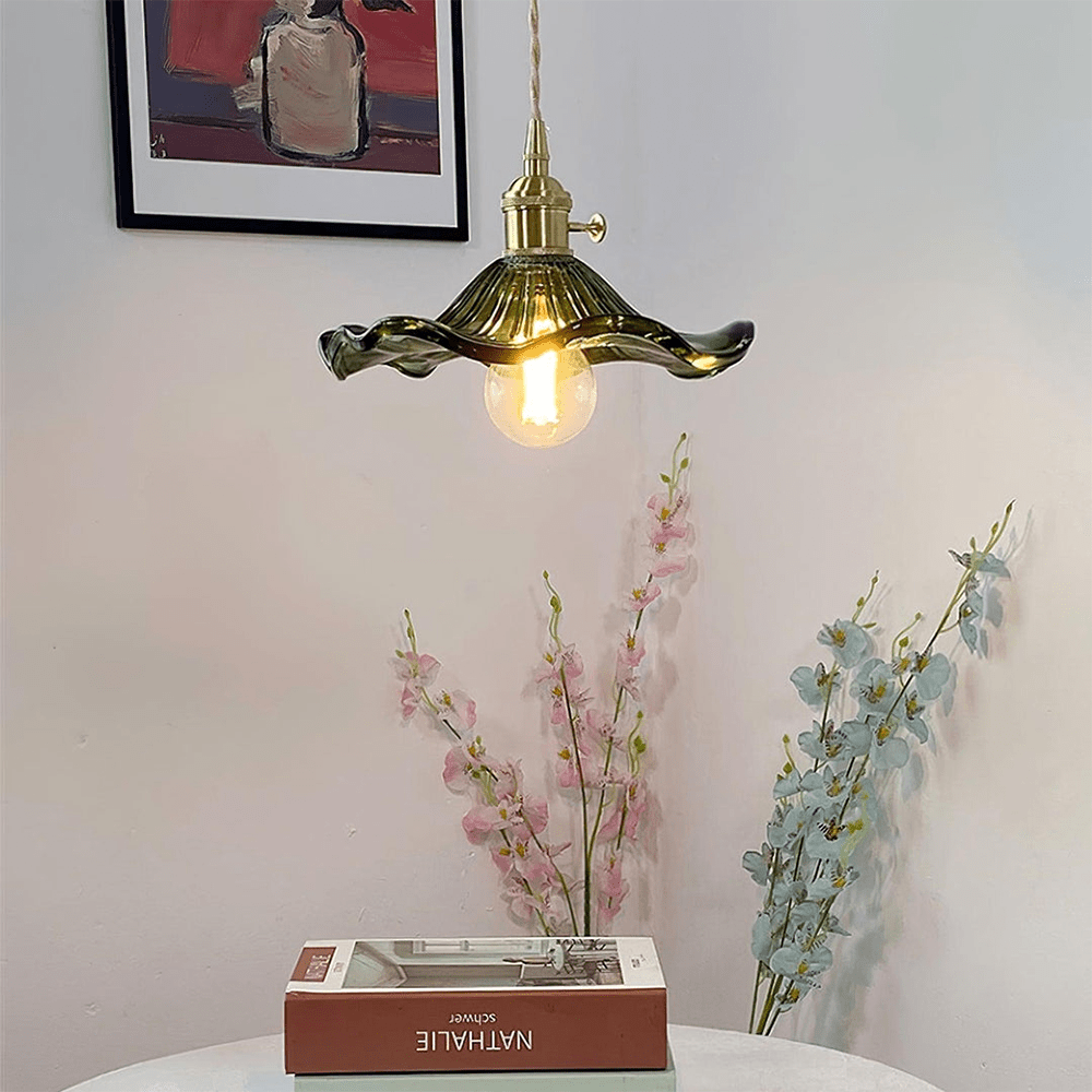 Floral Glass Pendant Light with Hibiscus Design