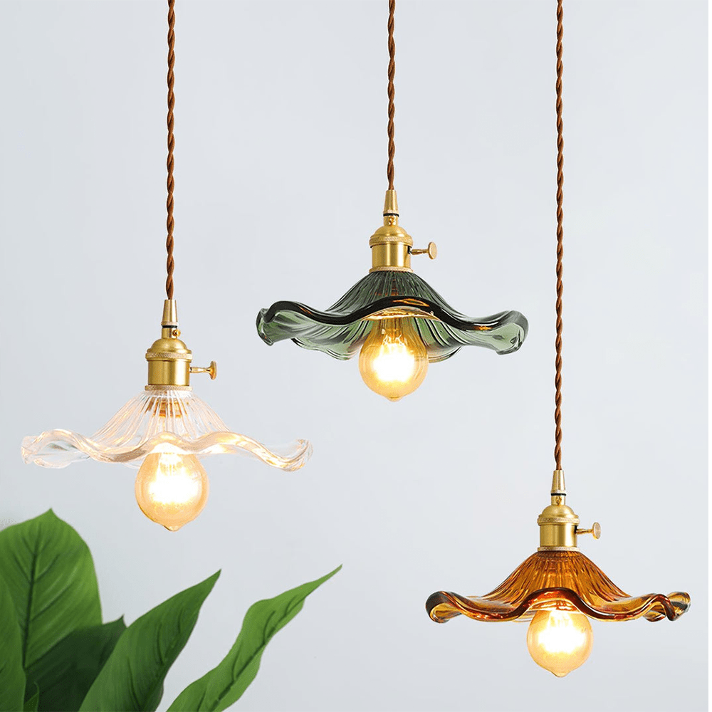 Floral Glass Pendant Light with Hibiscus Design