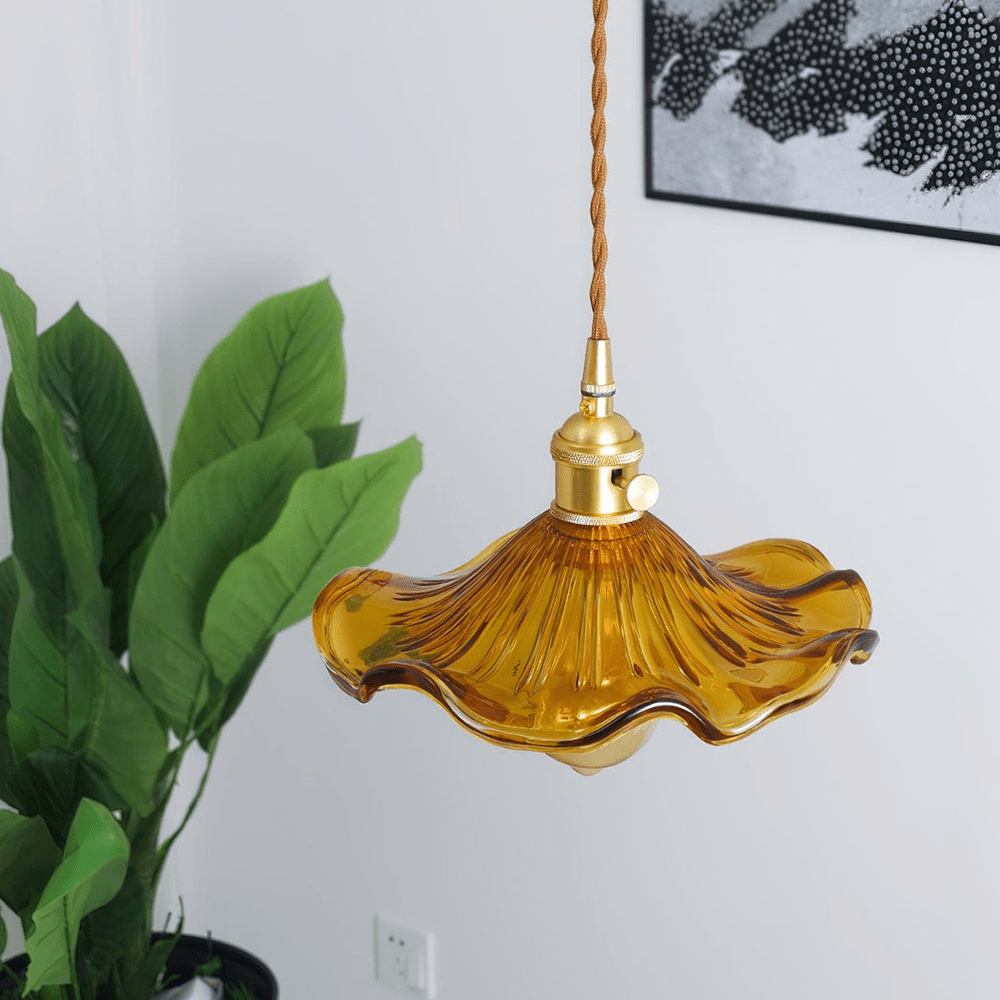 Floral Glass Pendant Light with Hibiscus Design