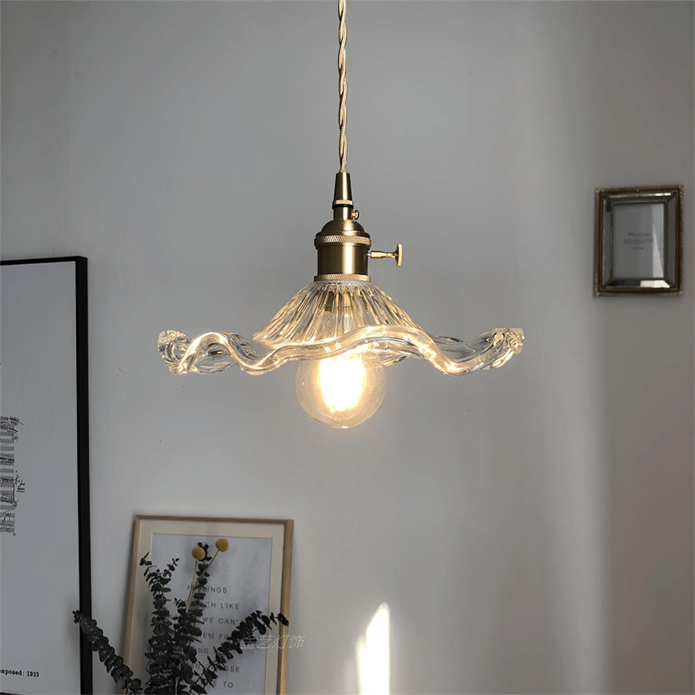 Floral Glass Pendant Light with Hibiscus Design