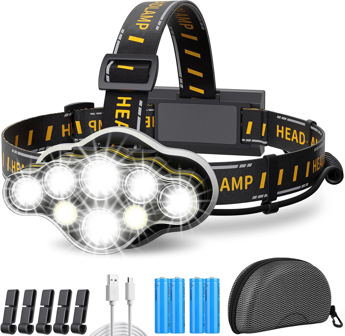 18000 Lumen LED Headlamp with Rechargeable Batteries
