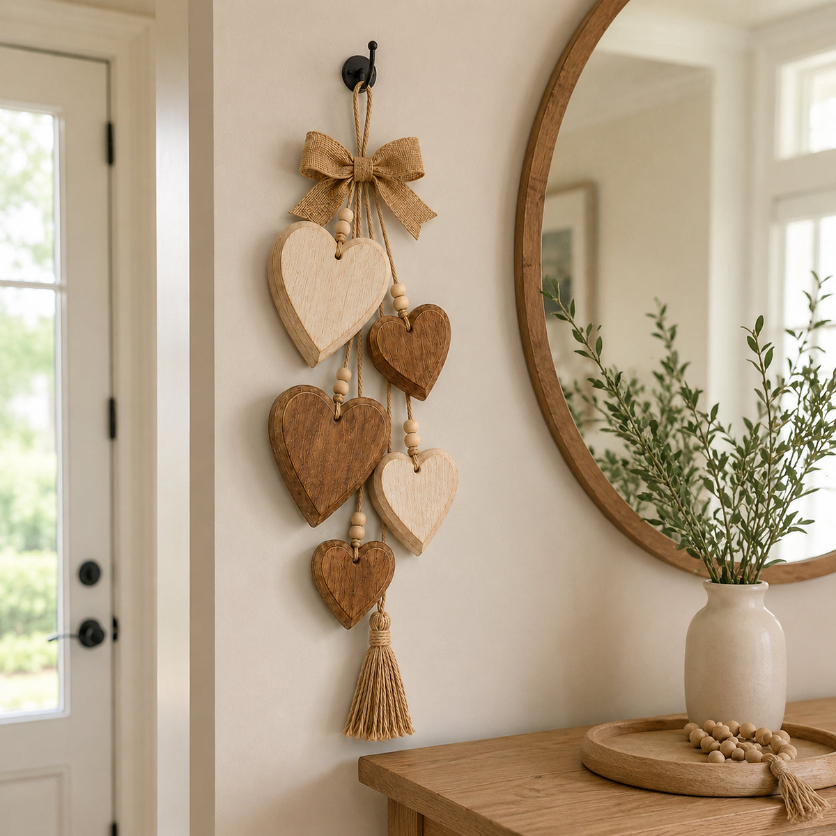 Rustic Heart & Wildflower Wall Hanging – Solid Wood Farmhouse Décor