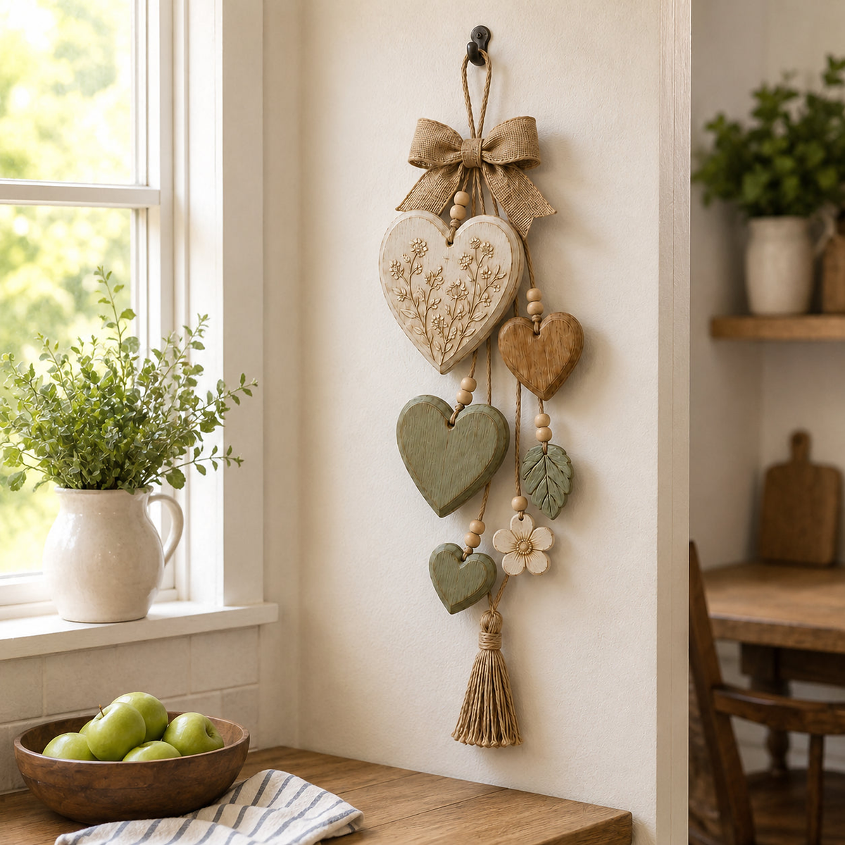 Rustic Heart & Wildflower Wall Hanging – Solid Wood Farmhouse Décor
