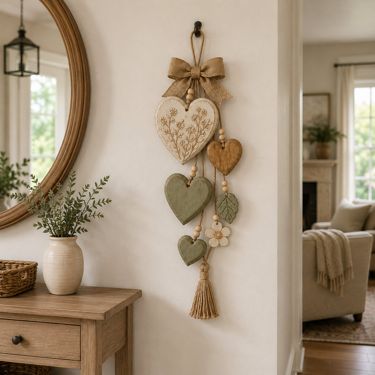 Rustic Heart & Wildflower Wall Hanging – Solid Wood Farmhouse Décor