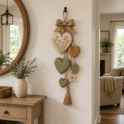 Rustic Heart & Wildflower Wall Hanging – Solid Wood Farmhouse Décor