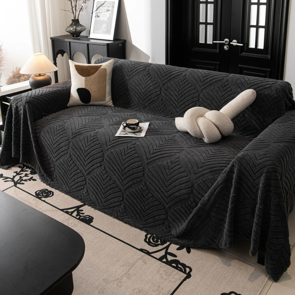 Fleece Sofa Protector with Herringbone Leaf Pattern