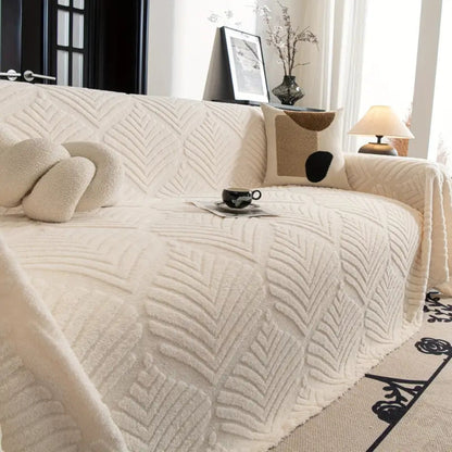 Fleece Sofa Protector with Herringbone Leaf Pattern