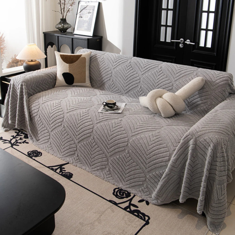 Fleece Sofa Protector with Herringbone Leaf Pattern