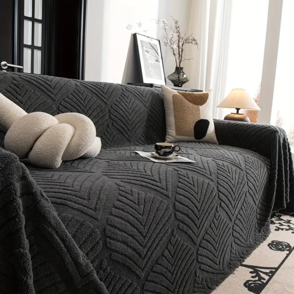 Fleece Sofa Protector with Herringbone Leaf Pattern