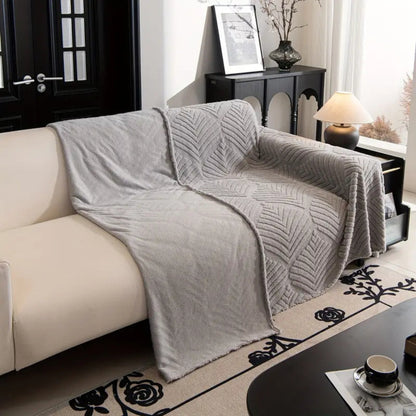 Fleece Sofa Protector with Herringbone Leaf Pattern