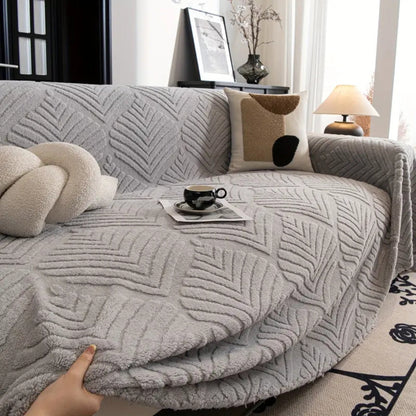 Fleece Sofa Protector with Herringbone Leaf Pattern
