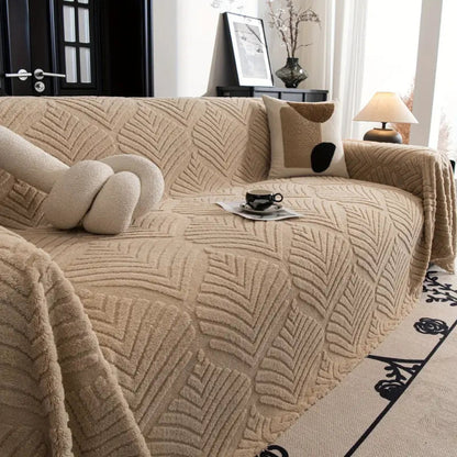 Fleece Sofa Protector with Herringbone Leaf Pattern