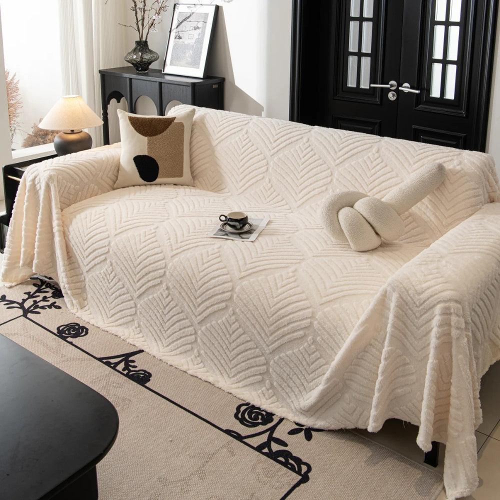 Fleece Sofa Protector with Herringbone Leaf Pattern