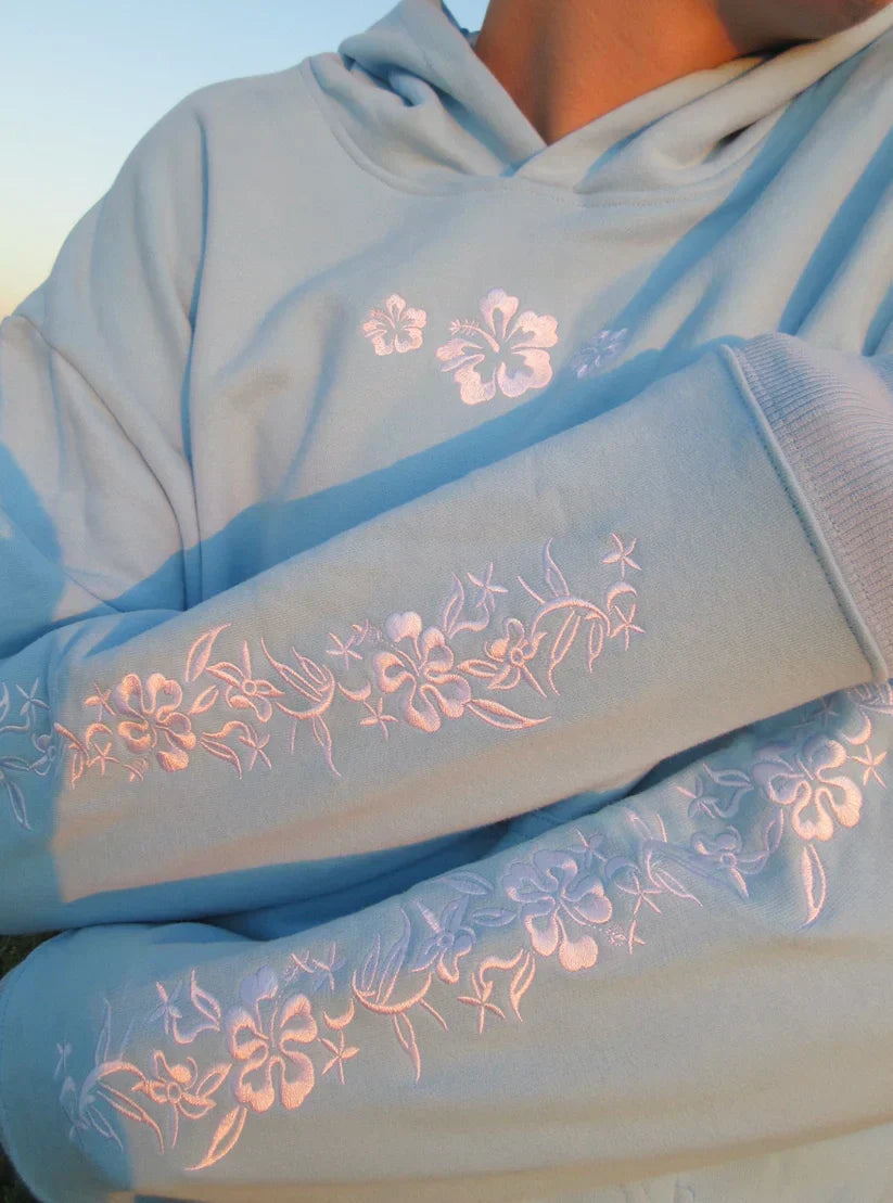 Floral Embroidered Fleece Hoodie