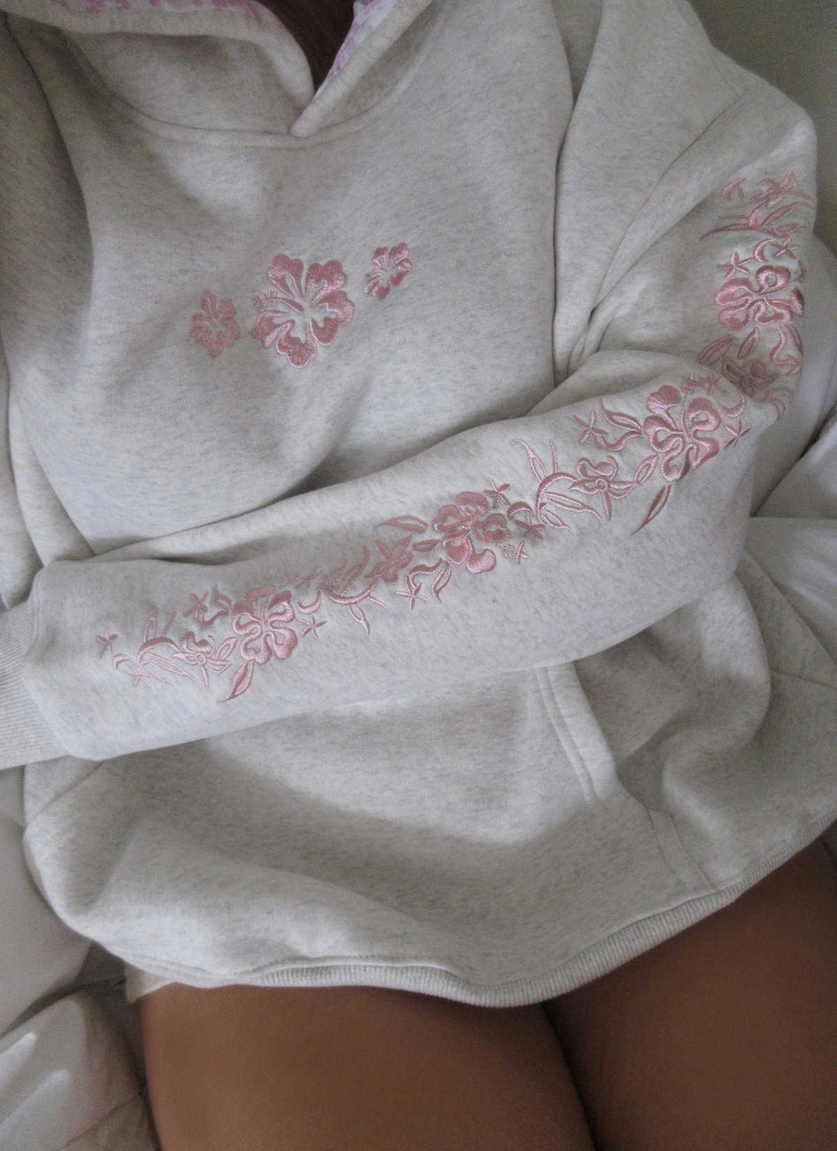 Floral Embroidered Fleece Hoodie