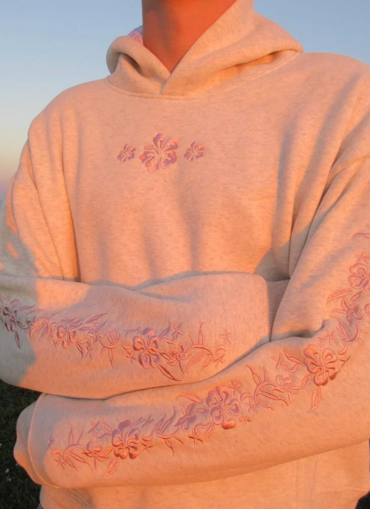 Floral Embroidered Fleece Hoodie