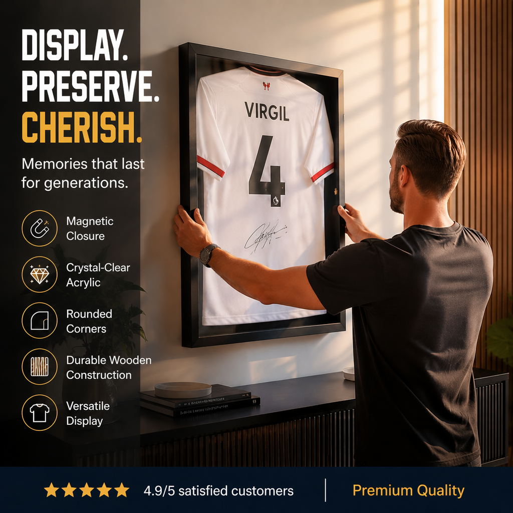 Wooden Memorial Jersey Display Frame (Magnetic Door) – Keep Your Sweat & Love In Perfect Condition!