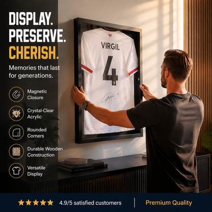 Wooden Memorial Jersey Display Frame (Magnetic Door) – Keep Your Sweat & Love In Perfect Condition!