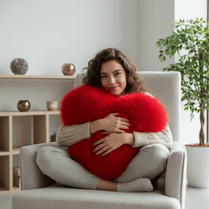 HUGNEST – Heart-shaped faux fur pillow for warm & modern living spaces