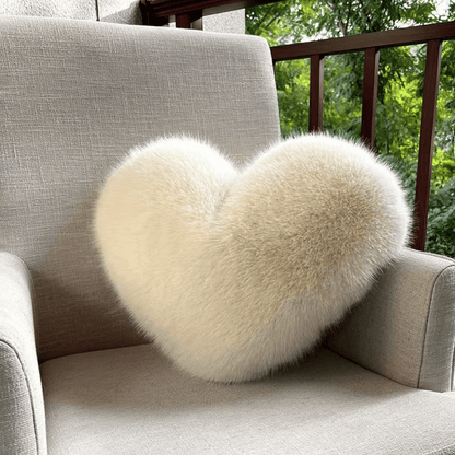 HUGNEST – Heart-shaped faux fur pillow for warm & modern living spaces