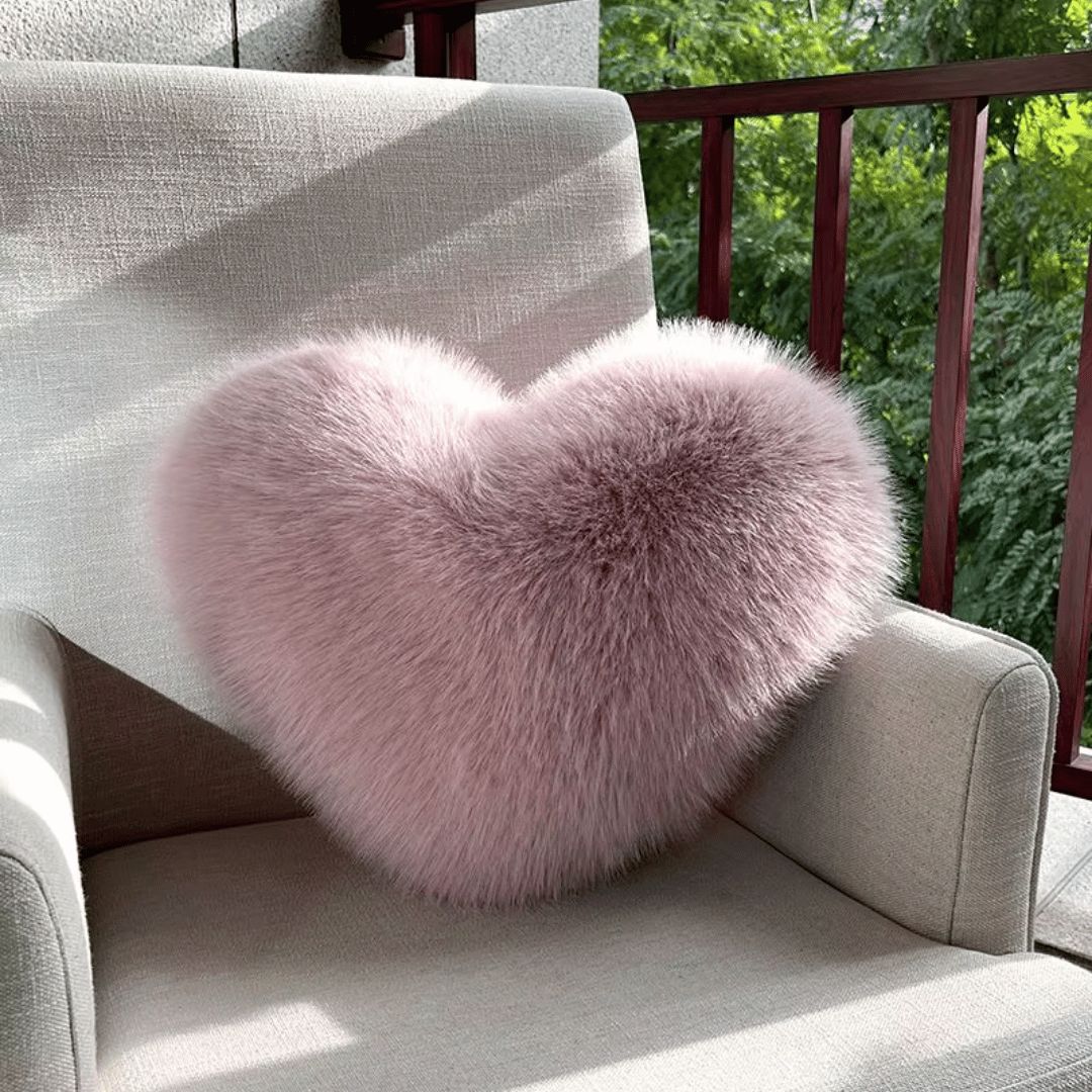 HUGNEST – Heart-shaped faux fur pillow for warm & modern living spaces