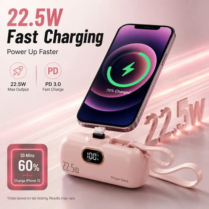 pocket power bank with built in cable 22-5W fast charging
