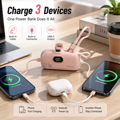 pocket power bank with built in cable 22-5W fast charging