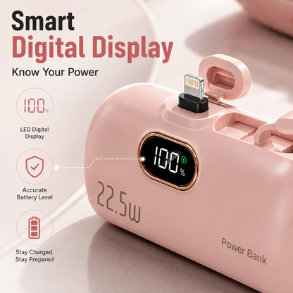pocket power bank with built in cable 22-5W fast charging