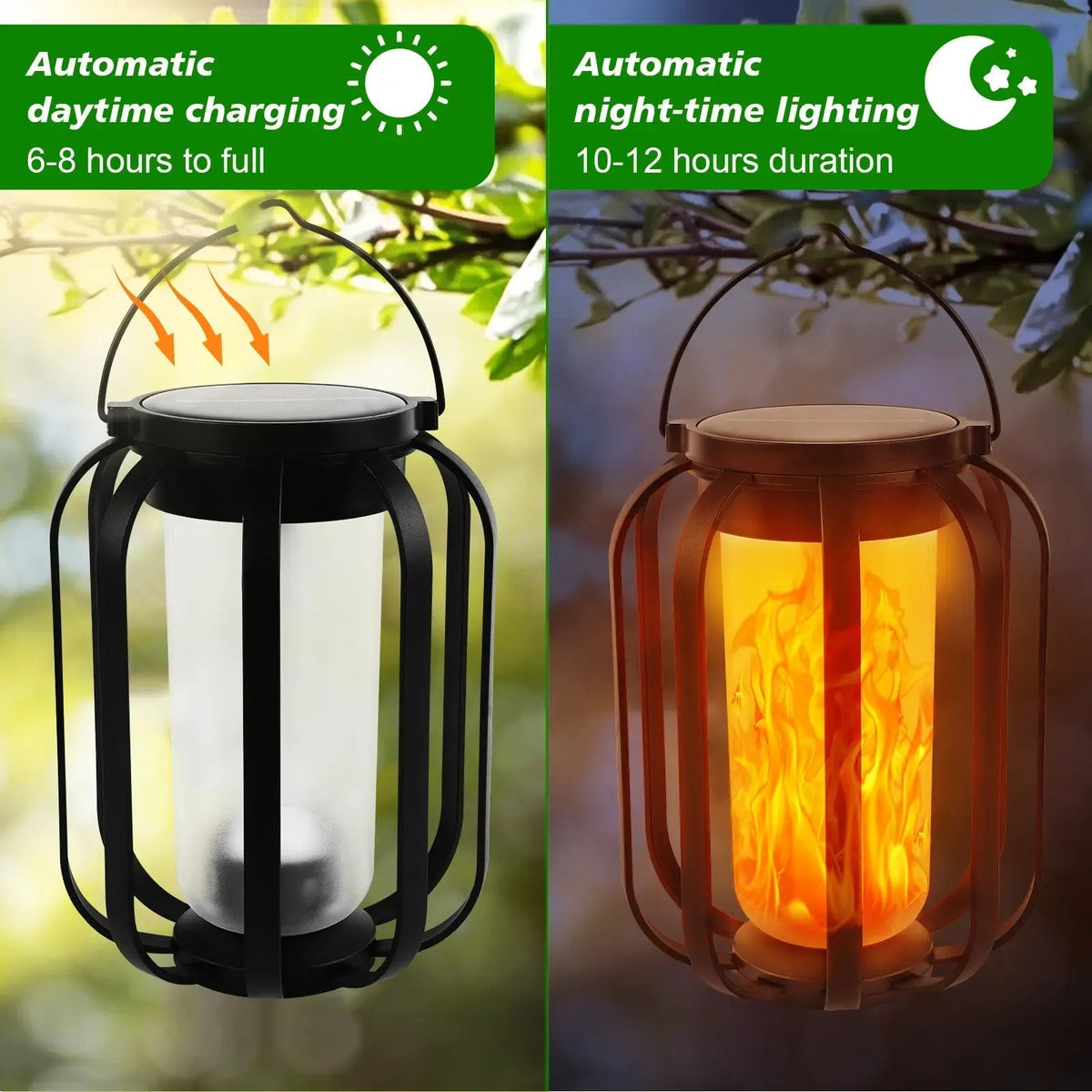 Solar Flame Garden Lantern – Realistic Dancing Flame, Solar & USB Charging