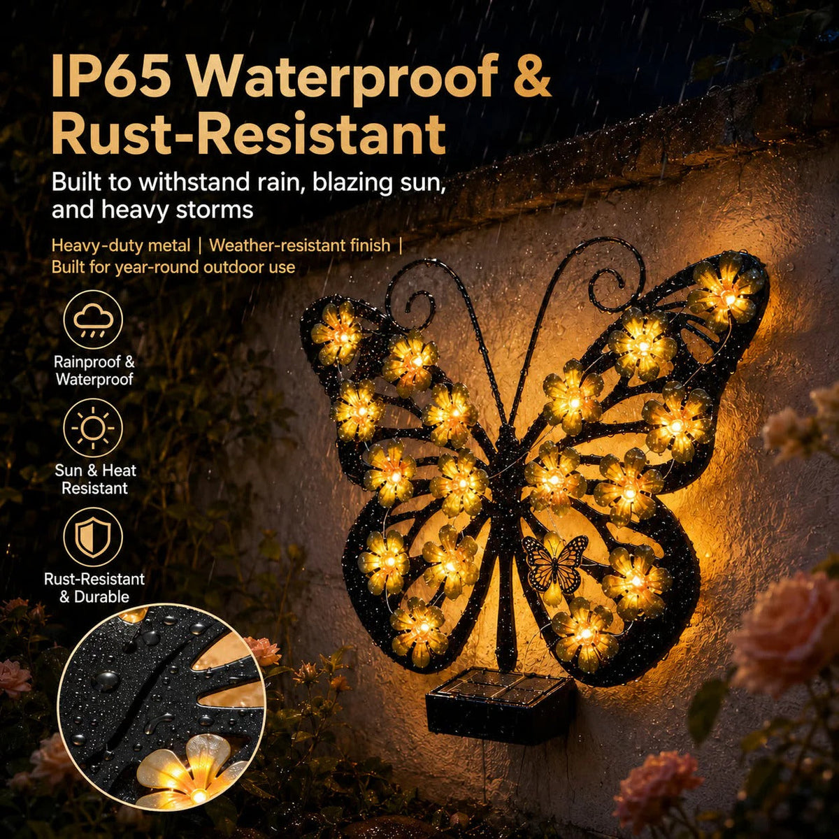 Selling Fast——Solar Metal Butterfly Wall Lights Outdoor Decor