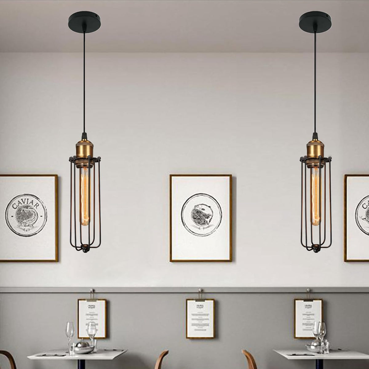 Industrial Hanging Light in Retro Design – Vintage Pendant Lamp with Metal Grid