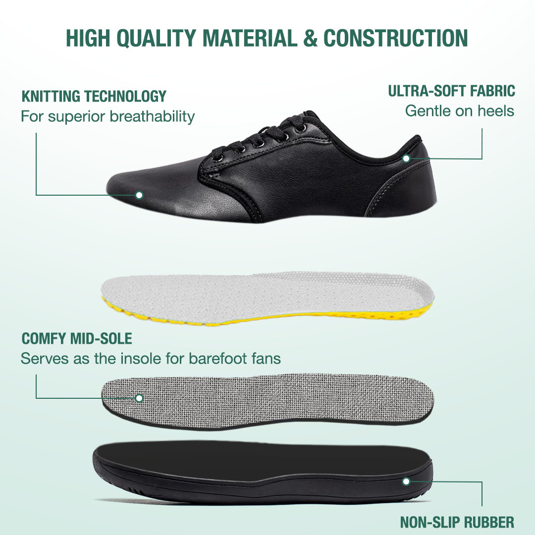 Lorry Vamp Leather Barefoot Shoes - Black