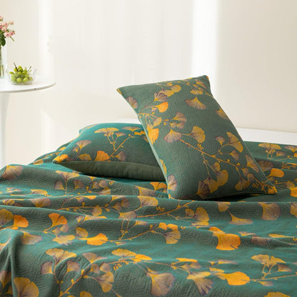 Jacquard Ginkgo Leaf Coverlet - Reversible