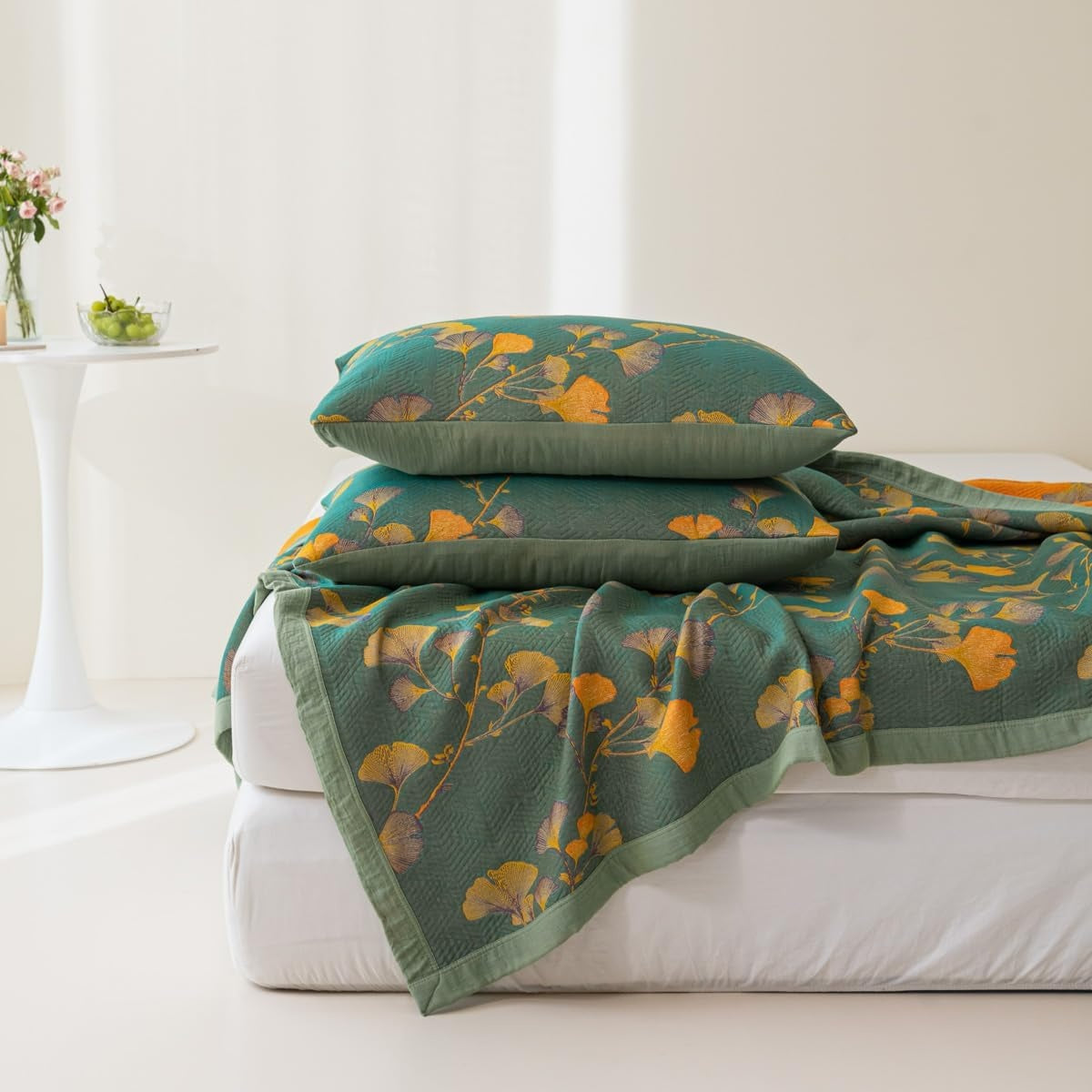 Jacquard Ginkgo Leaf Coverlet - Reversible