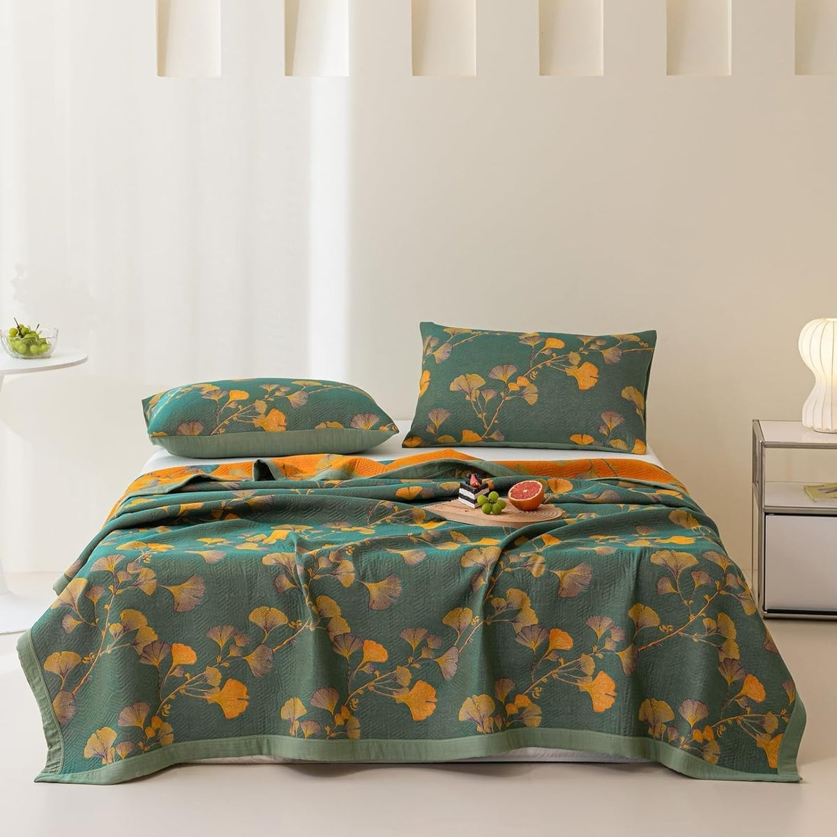 Jacquard Ginkgo Leaf Coverlet - Reversible