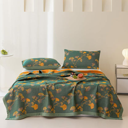 Jacquard Ginkgo Leaf Coverlet - Reversible