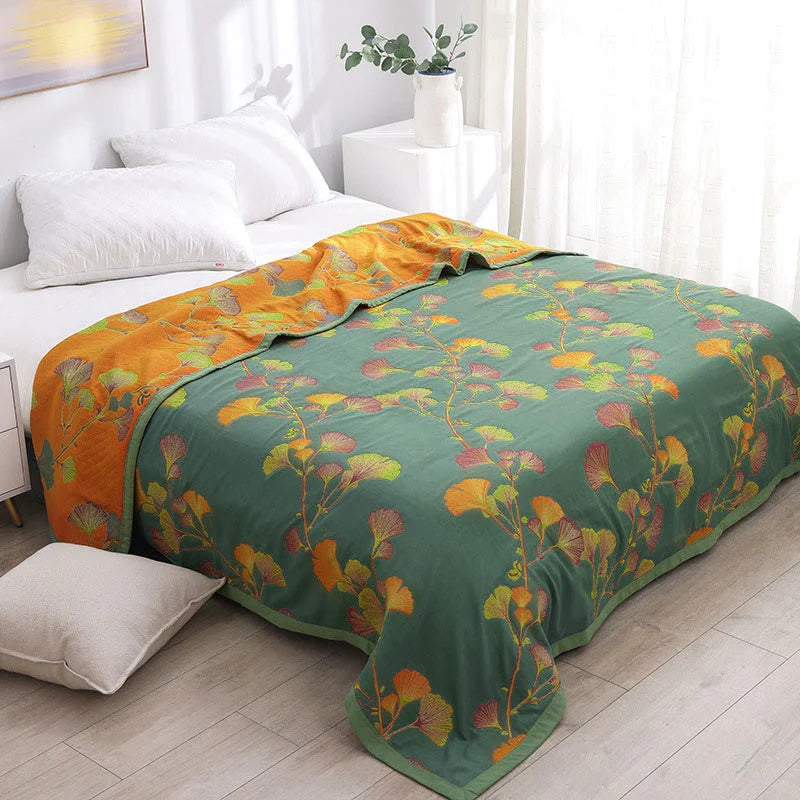 Jacquard Ginkgo Leaf Coverlet - Reversible