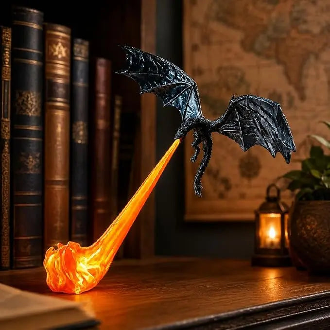 Dragon Flame Book Nook with Light | 3D Printed Mystical Dragon Bookshelf Decor