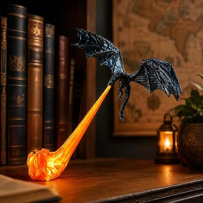 Dragon Flame Book Nook with Light | 3D Printed Mystical Dragon Bookshelf Decor