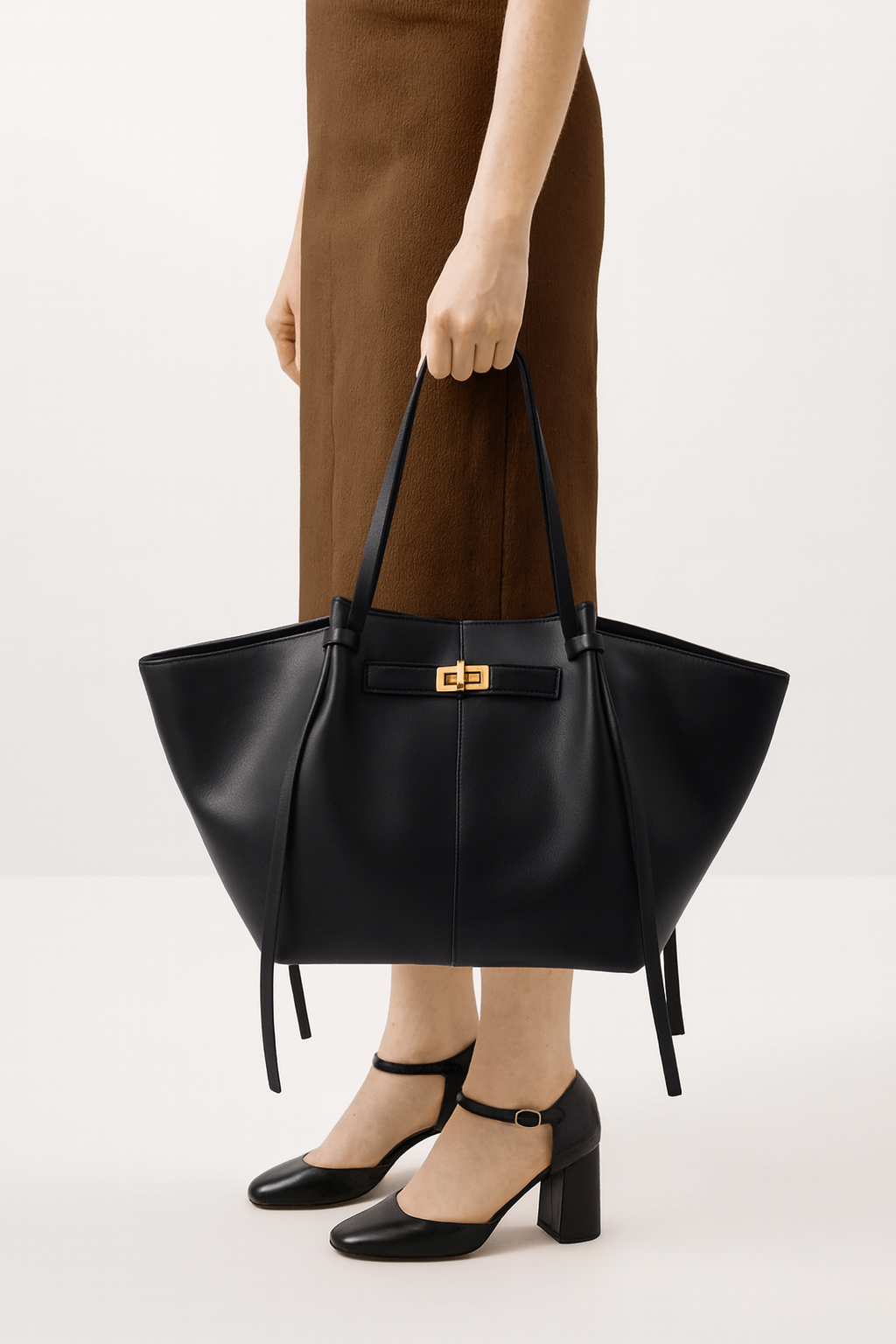 Large Lyra PU Leather Handbag in Black