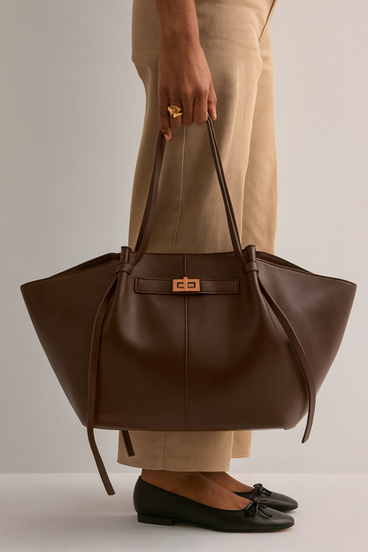 Large Lyra PU Leather Handbag in Black
