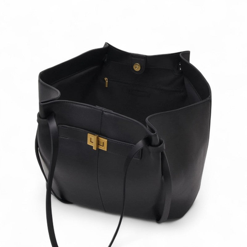 Large Lyra PU Leather Handbag in Black