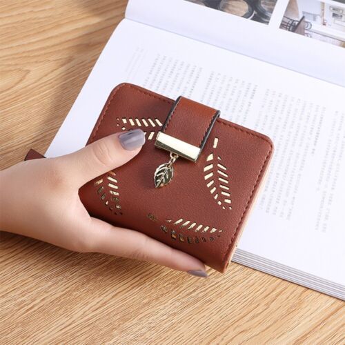 Elegant PU Leather Long Wallet with Golden Leaf Design