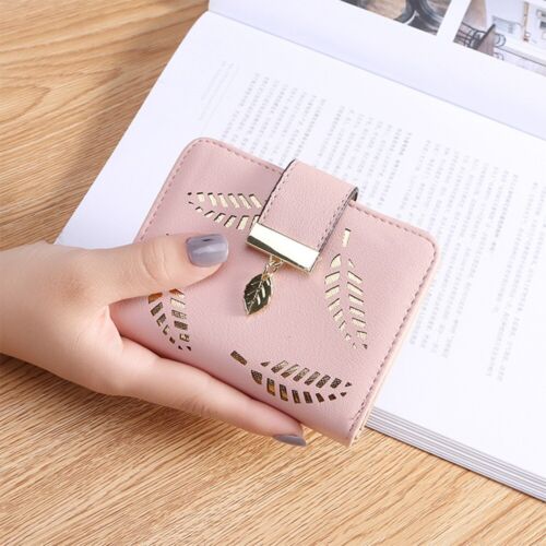 Elegant PU Leather Long Wallet with Golden Leaf Design