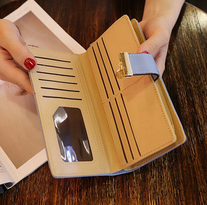 Elegant PU Leather Long Wallet with Golden Leaf Design