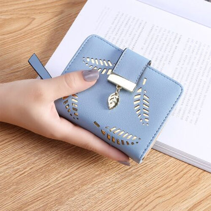 Elegant PU Leather Long Wallet with Golden Leaf Design